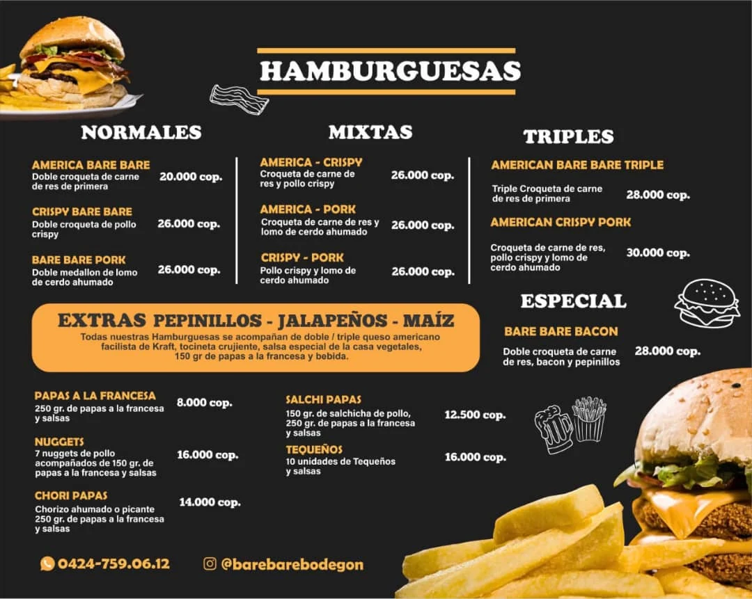 Menú original de hamburguesas