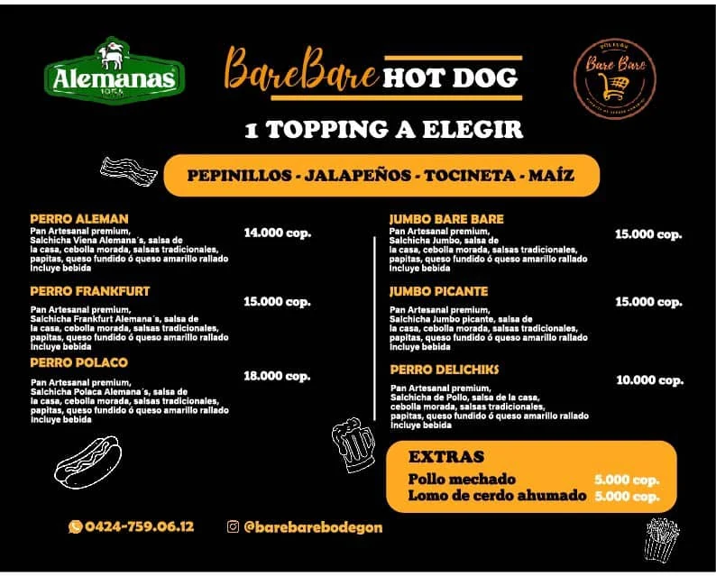 Menú original de hot dogs