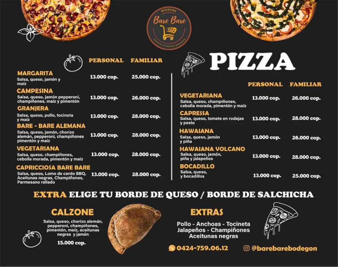 Menú original de pizzas